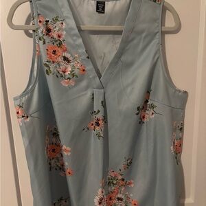 SHEIN Floral V-Neck Blouse - Light Blue